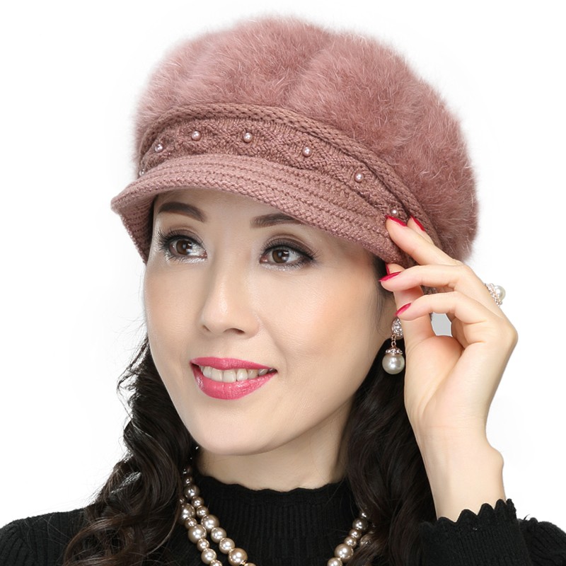中老年女冬天棉帽老人帽子女老太太奶奶秋季保暖妈妈兔.毛线针织
