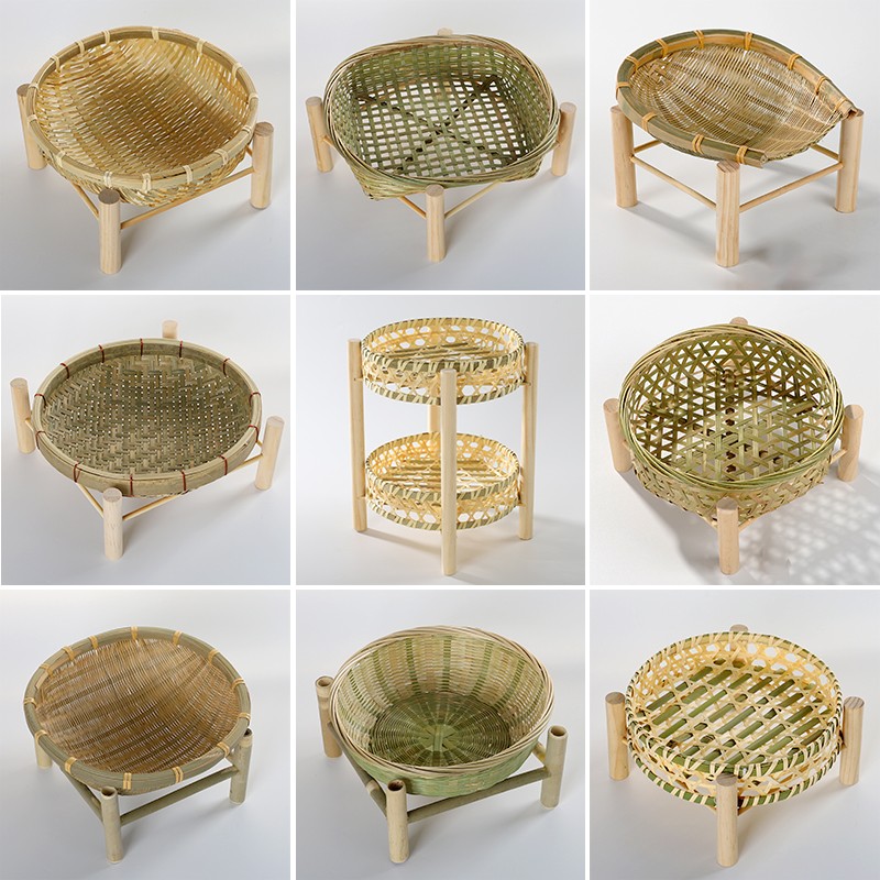竹编馒头筐果盘圆簸箕竹篮子干y果篮茶道手编大号点心篮手工竹制