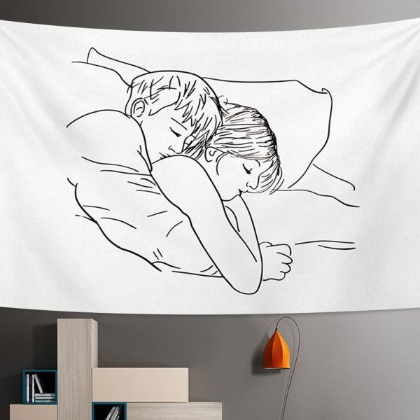 北欧素描艺术情侣床头背景布卧室改造网红简约挂布墙上装饰画布,居家布艺,挂毯/壁毯,淘宝优惠券,粉丝福利购,淘宝优惠卷