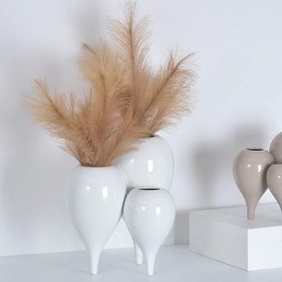 级感三足鼎立陶瓷花器摆件干花插花展厅客厅玄关电视柜装饰花器
