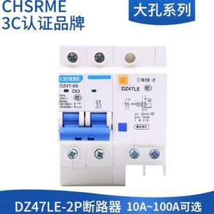 漏电大孔开关DZ47LE 2P 63A 家用双极总开关带漏电保护器
