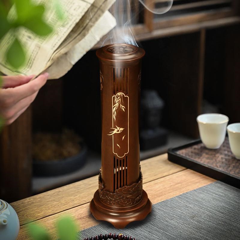 高端纯黄铜e立香炉仿古藏线香炉插卧香炉镂空立式香盒 立式