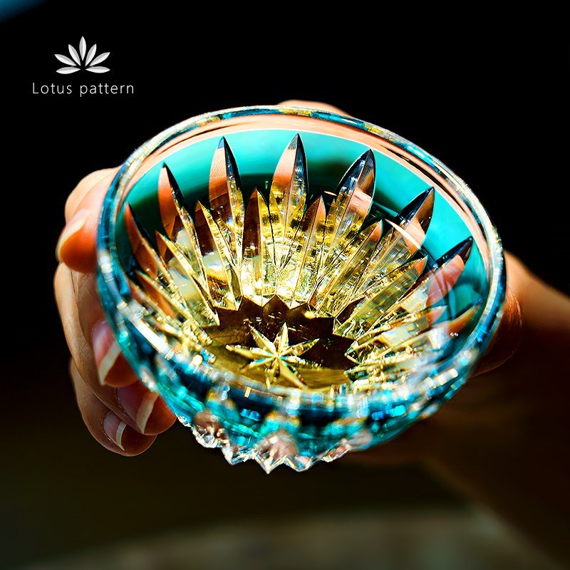 观山堂江户切ff子水晶玻璃小酒杯家用轻奢手工莲花小茶杯日式清酒