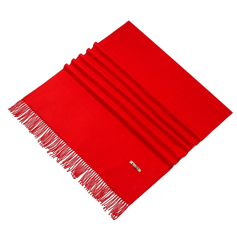 仿羊绒流苏纯色红围巾女冬季保暖年会礼品中国红披肩定 制.刺绣lo