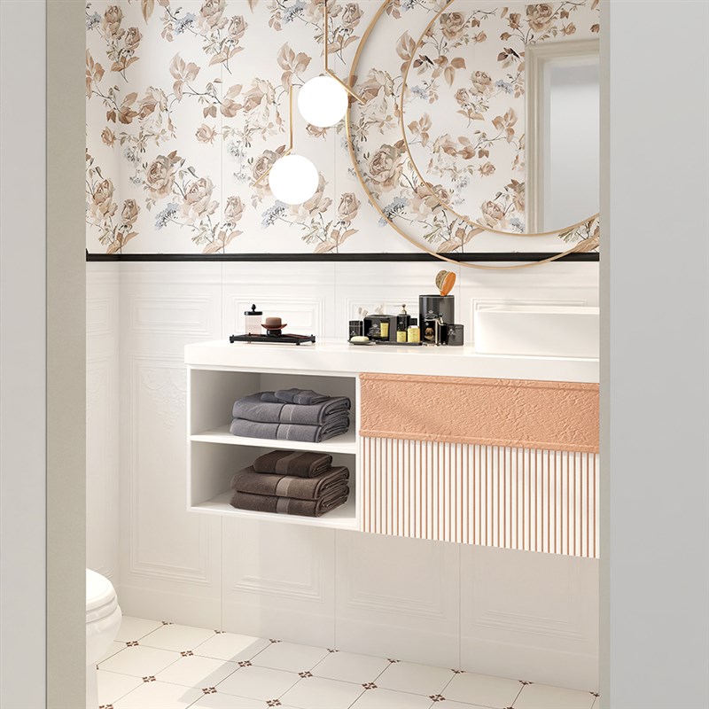 仿墙纸法式护墙板釉面砖瓷砖奶白卫生间浴室墙面砖花砖400x1200