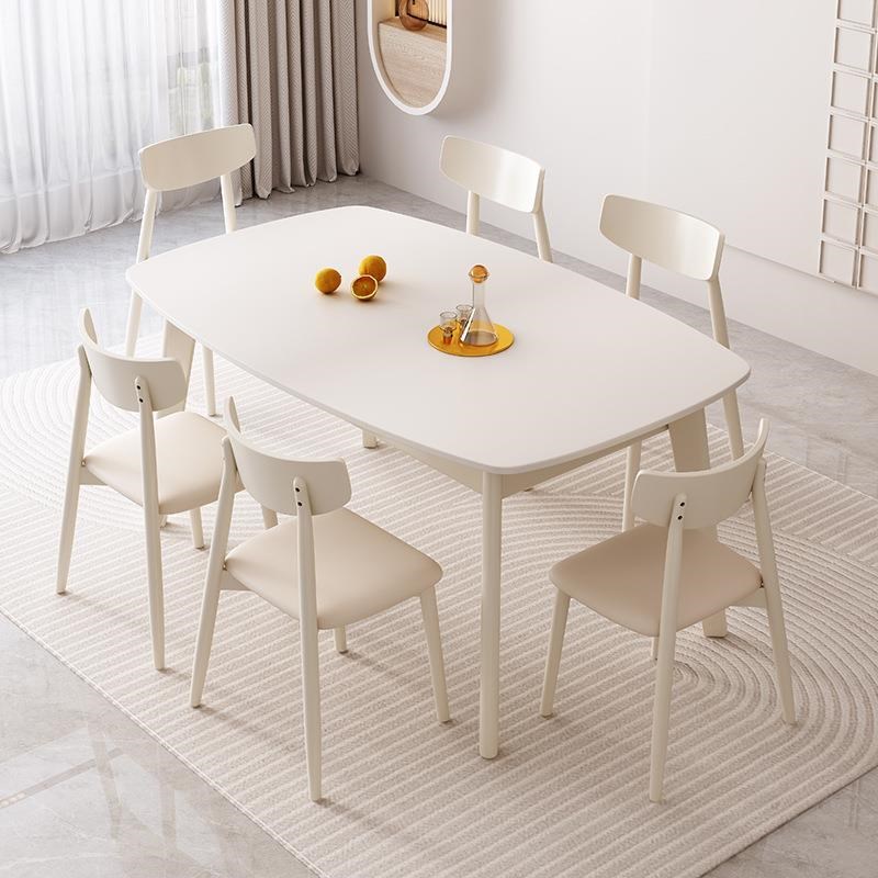 现代简约实木餐桌家用小户型6人岩板方桌1.5m长方形圆角吃饭桌子