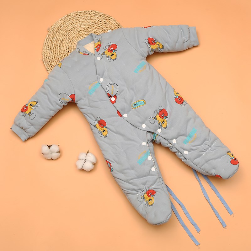 婴幼儿宝宝棉花手工包脚连体衣保暖加厚爬服冬外出哈衣男女保暖