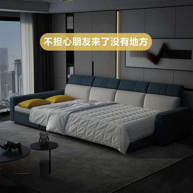 沙发床两用可折叠客厅多功能凉席科技布两面可用实木贵妃储物抽拉