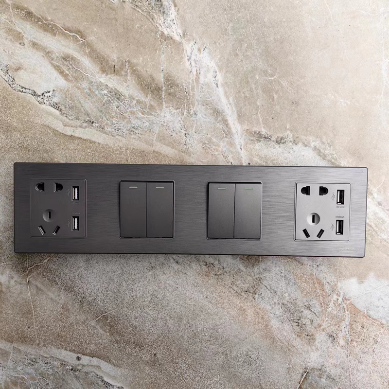 五孔插座带开关四开二十孔三位三开十五孔暗装灰色86型联排插座