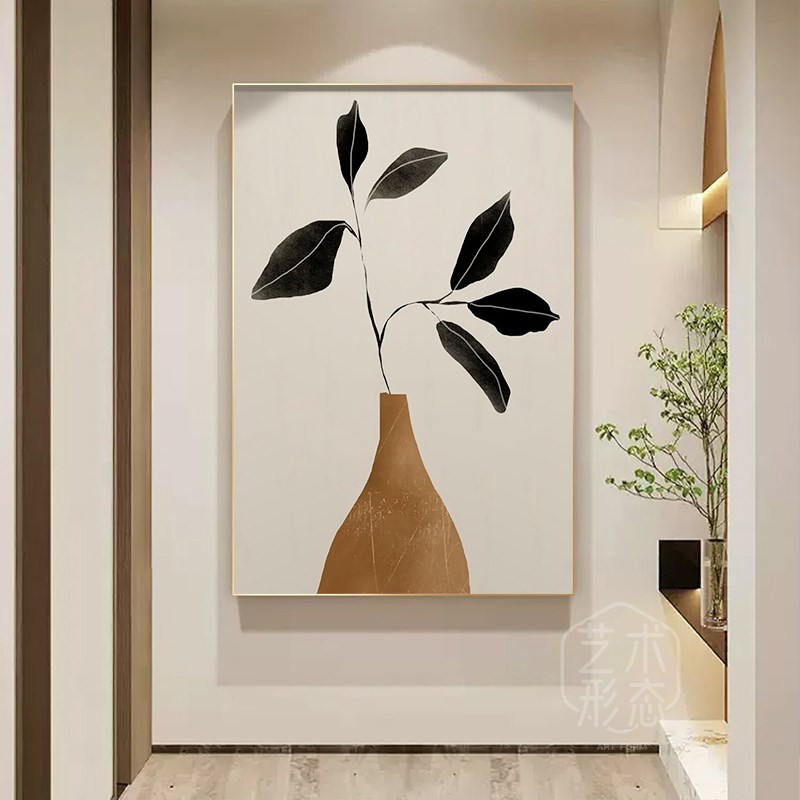 现代简约奶油风客厅沙发背景墙装饰画植物侘寂风餐厅壁画玄关挂画图片