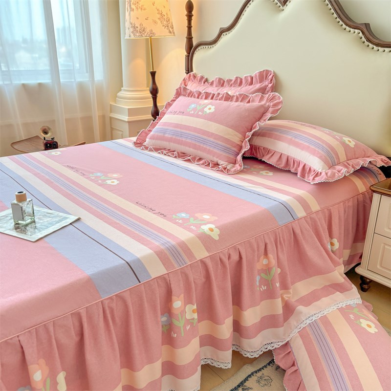 纯棉拉丝床裙床罩纯棉边床床单床罩防滑裙床围裙被套四件套