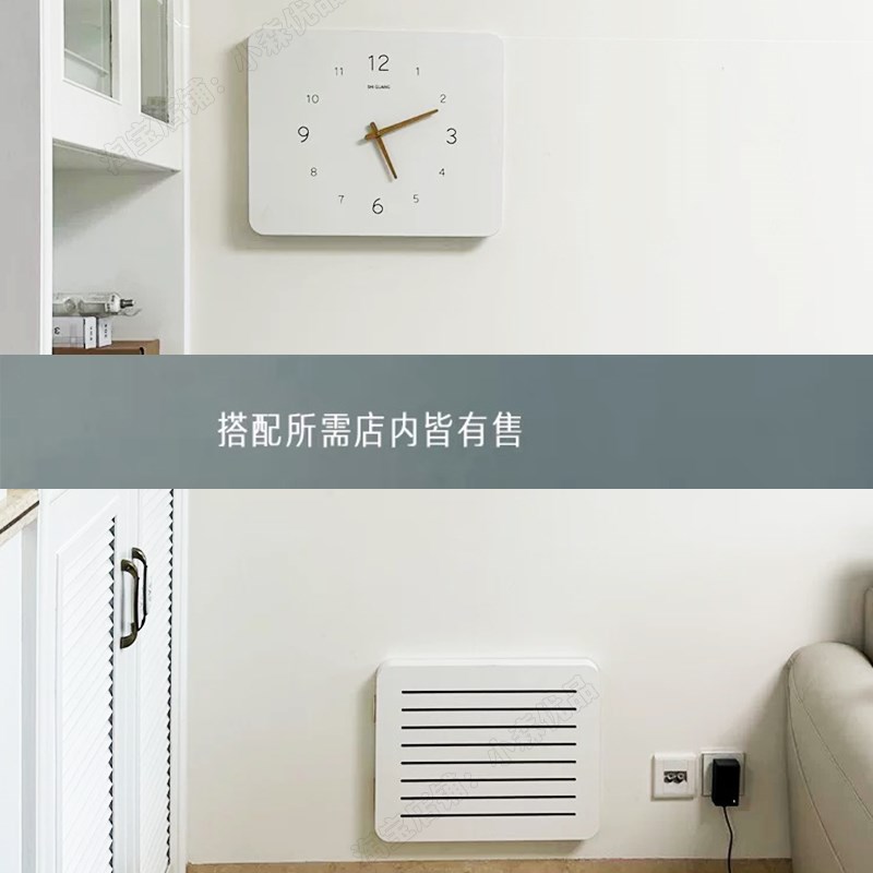 电表箱装饰画带钟表实木遮挡时钟免打孔遮丑配电箱简约胡桃木挂钟
