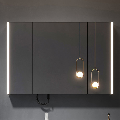 智能浴室镜柜带灯壁挂式防雾卫生间单独电吹风机架收纳一体柜镜子