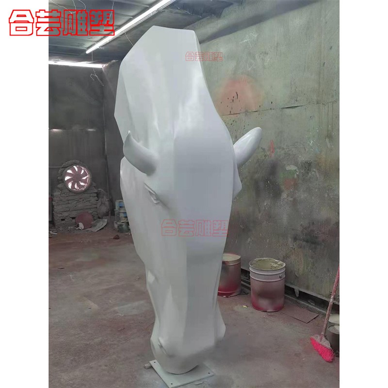 玻璃钢不锈钢雕塑抽象马头大型落地摆H件售楼大厅户外景观小品招