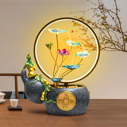 居如家铁艺灯光流水摆件客厅办公室会所桌面摆设室内茶室景观装饰