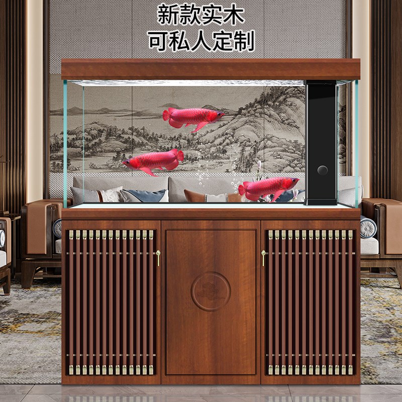 迪顺鱼缸2024新款实木鱼缸大型客厅落地免换水家用超白玻璃水族箱