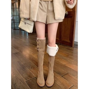 美拉德过膝长靴子女2025新款 秋冬两穿高筒加绒保暖厚底平底长筒靴