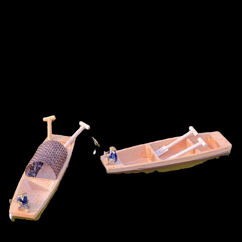 迷你小木船漂浮实木渔船摆件模型装饰乌篷船下水木质工艺鱼缸造景