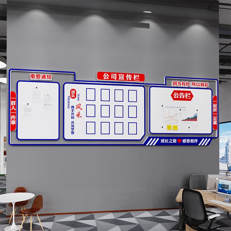 公告栏宣传栏墙贴纸员工照片团队风采展示白板公司文化办公室装饰