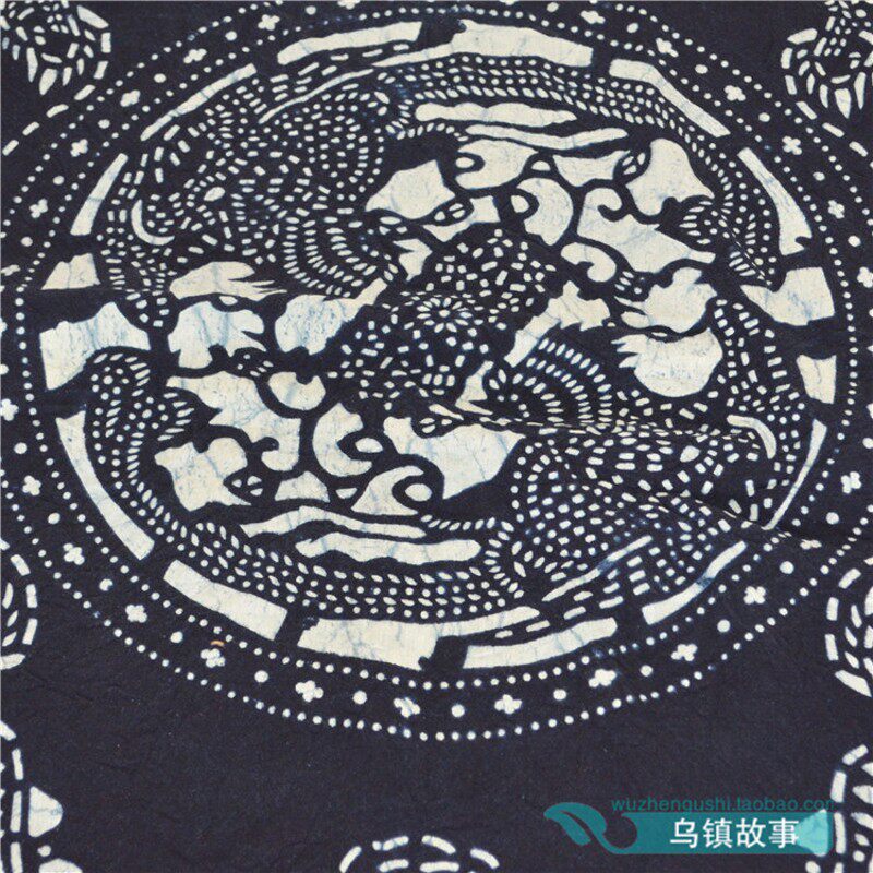 乌镇手工印染蓝印花布全棉桌布西餐桌桌布双龙140*200台布