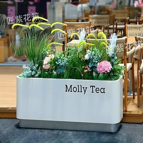 不锈钢花箱户外绿植箱奶茶店商铺外摆区隔断围栏种植成品花池定制