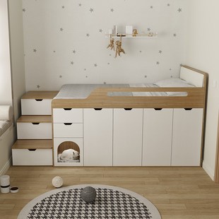 儿童半高床衣柜一体上方床下面衣柜猫窝床小户型带梯柜超高箱组合