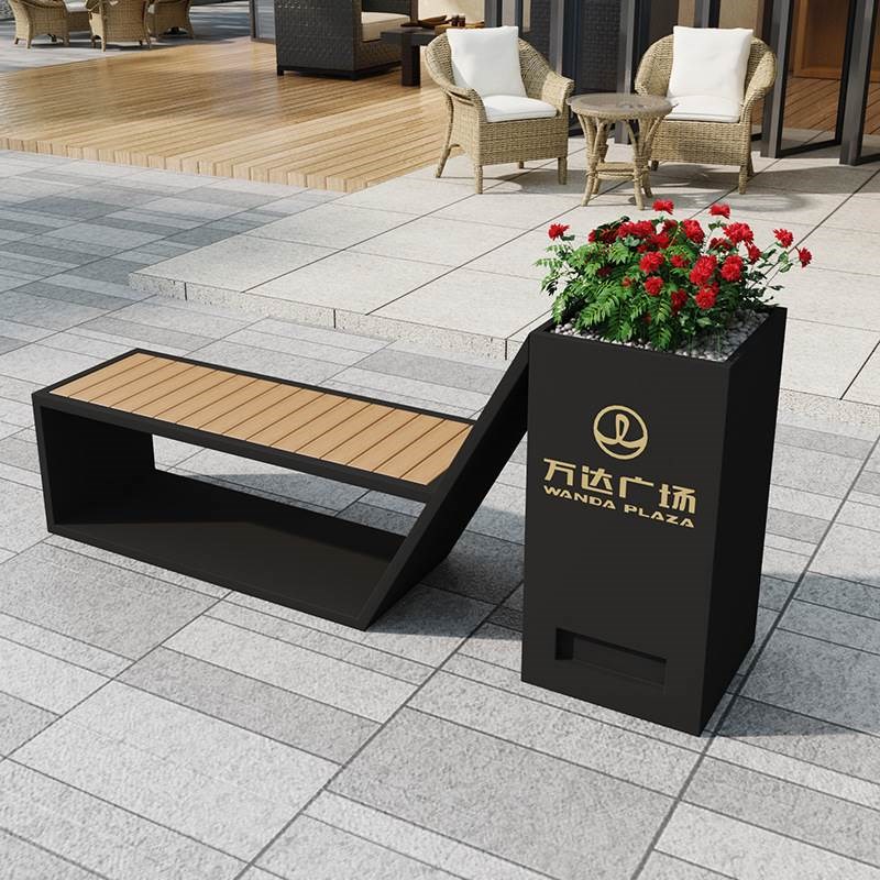 定制不锈钢组合坐凳花箱户外商业街售楼部铁艺大花坛花架种植花槽