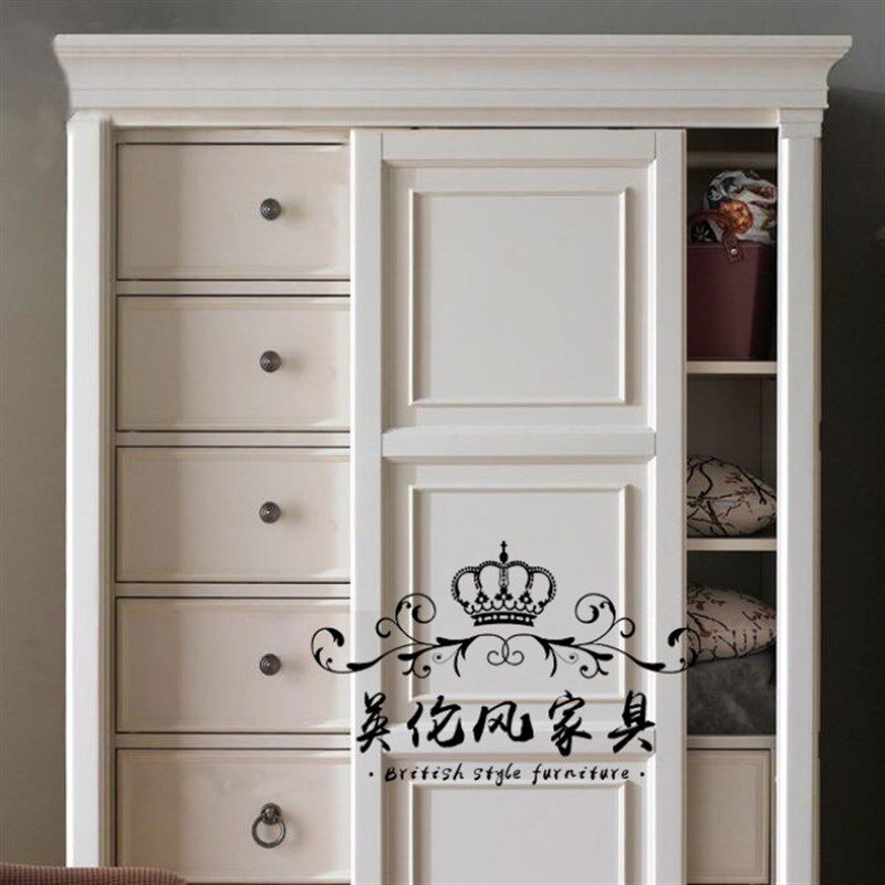 美式实木白色衣柜欧式现代移门推拉门法式橡木储物衣橱卧室大衣柜