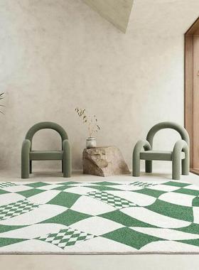 客地厅地垫毯ali-6720几毯感卧室ins轻奢风绿色棋盘格撸猫仿羊茶