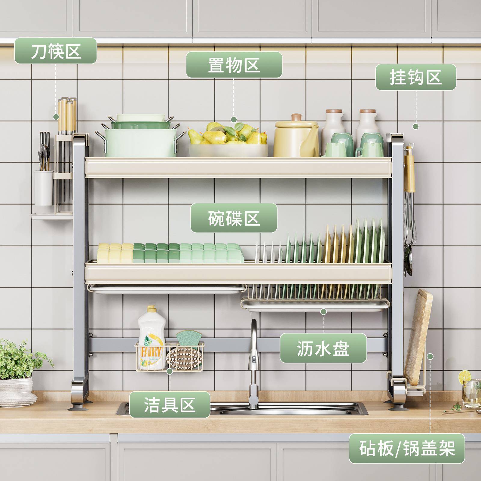 功能多沥水架不锈钢厨房水纳槽置架洗碗架物子24614121水池放碗碟