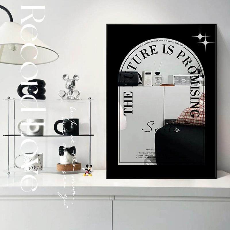 in室s风英文画字镜子装饰画小众艺术al202407挂亚力克卧客厅摆画