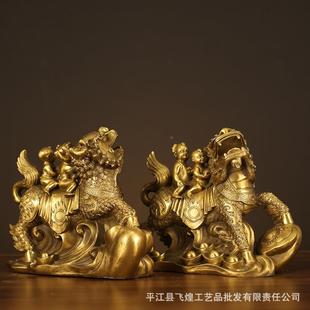 厂家纯黄铜财福送子麒大麟桌面对摆厅件一号铜麒麟客玄LLH关装饰