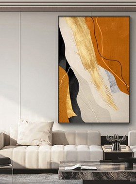 2024新款客厅沙发背景墙橙色装饰画抽象挂N画现代抽象肌理落地画