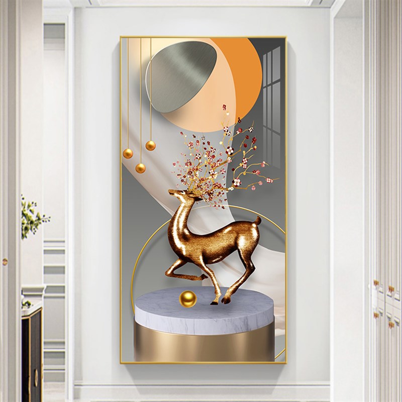 轻奢入户玄关装饰画n进门客厅走廊过道尽头挂画现代简约竖版墙壁