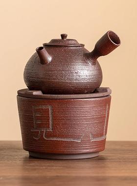 粗陶红泥煮茶AKR温茶炉侧把壶见山晚清炭茶壶煮茶中式炉复古炉暖