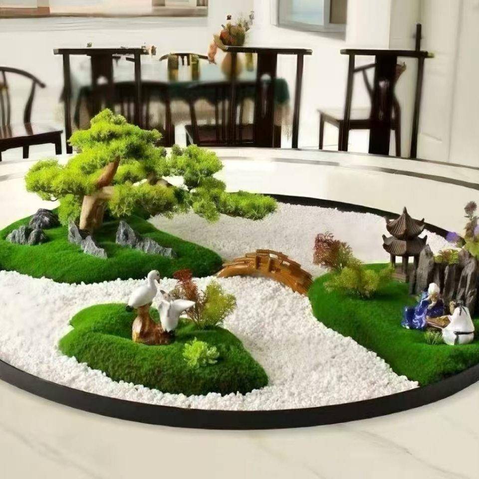 餐桌中间花F99SJ7T8摆花桌摆电装动绢转盘花摆饰品饭店餐厅微缩景