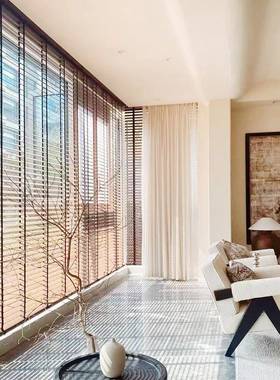 椴百叶窗帘卷木质办公客厅书房遮光遮阳木折ZXA叠室木制帘透气窗