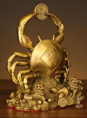 铜螃蟹摆店件铜螃蟹横财利得富XSG甲一方装客厅家居铺饰品黄铜