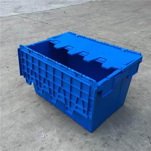 蓝厂价直销塑料带盖物FBQ插流运输箱斜式连盖箱盖色塑料带周转箱