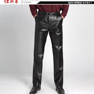 加绒机车皮裤 秋冬中年男士 男防风直筒加大码 摩托男皮裤 休闲 PU皮裤