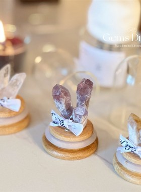 迷你小摆件 玻璃罩天然紫水晶摆件财运黄水晶柱原石晶簇消磁白水