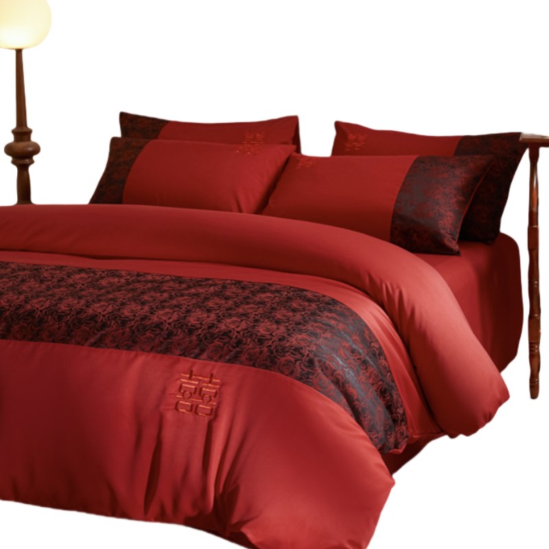 简约结婚四件套大红色新婚床单被套婚庆床上用品婚房陪嫁