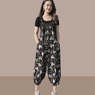 2024夏季薄款宽松显瘦女士背带裤两件套装九分裤U雪纺连体灯笼裤