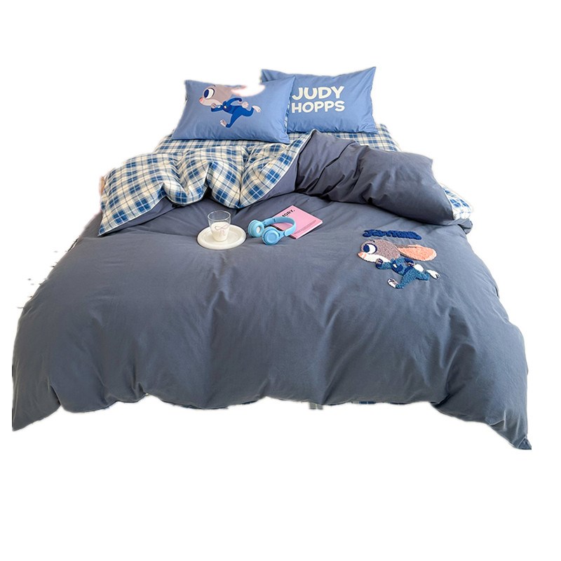 加厚卡通可爱四件套100全棉磨毛被套儿童学生宿舍床单笠3床品