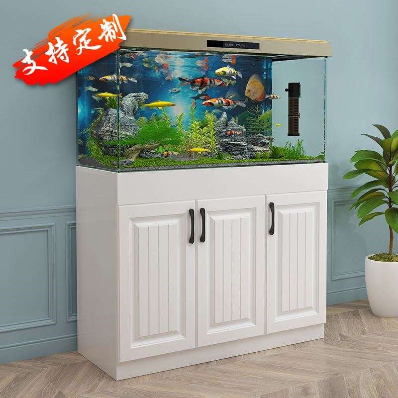 新款2021新款鱼缸客厅桌底柜带柜子一体家用欧式水族箱新款立式落