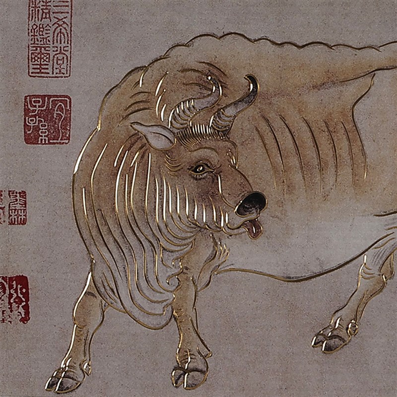 铜雕画《五牛图》客厅玄关装饰画 沙发背景画新中式名画书房挂画图片