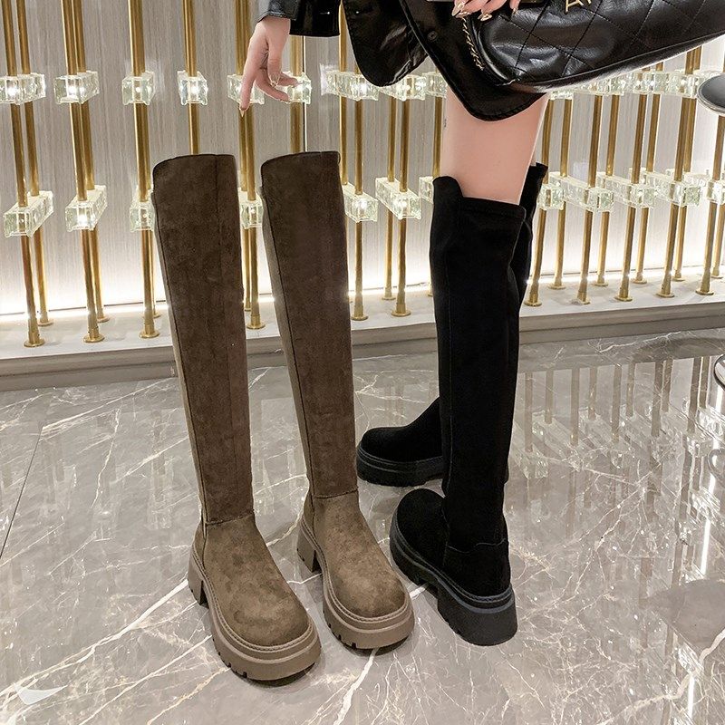 大码女靴41-43大筒围高筒厚底长靴女2024新款春秋马丁靴弹力女靴,女鞋,马丁靴,淘宝优惠券,粉丝福利购,淘宝优惠卷