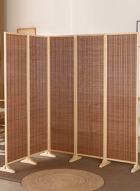 竹子白色简易客厅屏风隔断墙简约现代可折叠中式经济型移动门推拉