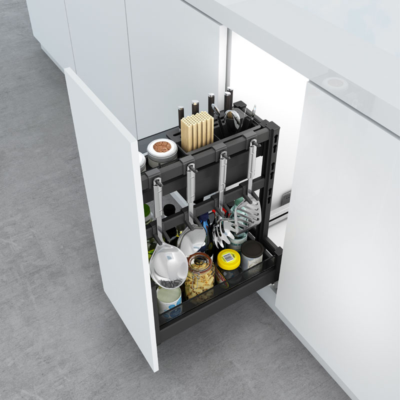 橱柜调味篮拉篮阻尼滑轨抽屉式置物架厨房收纳内置碗架双层碗篮