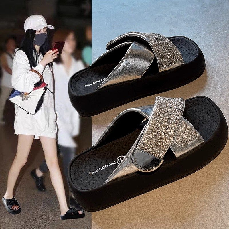 软底交叉拖鞋女外穿2024夏季新款爆款超火网红时尚厚底仙女凉拖鞋,女鞋,一字拖,淘宝优惠券,粉丝福利购,淘宝优惠卷